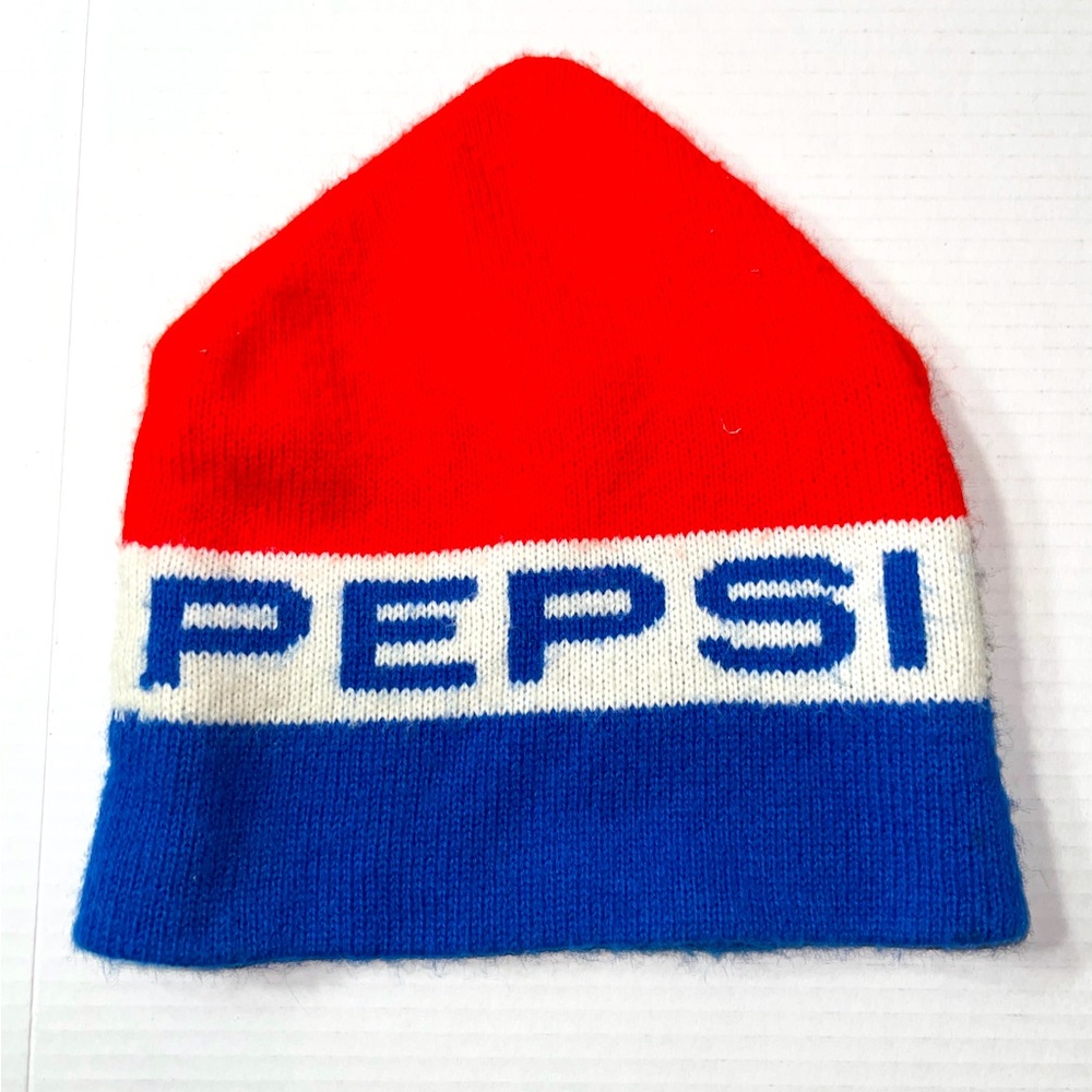 Vintage Pepsi Beanie Cap Red White Blue Knit Toboggan Hat 1970's Nostalgia Cola